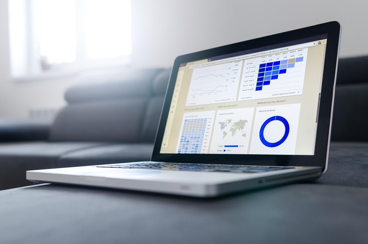 Google Ads campaign performance dashboard on a laptop